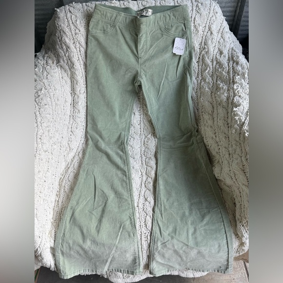 Free People Light Green Corduroy Bell Bottom Pants - Picture 3 of 8